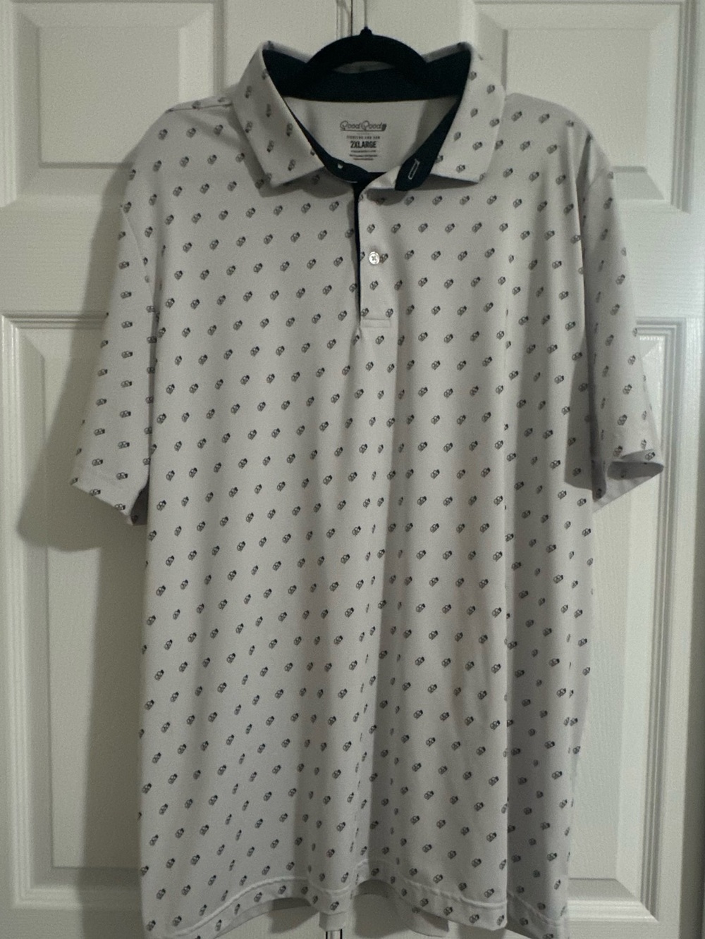 Good good golf-Men's White Polo with BlackMicro Print
